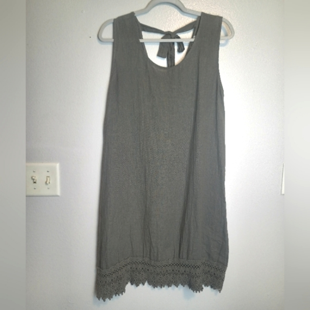 Rosemarine 100% Linen Tie Back Dress Size Small Gray